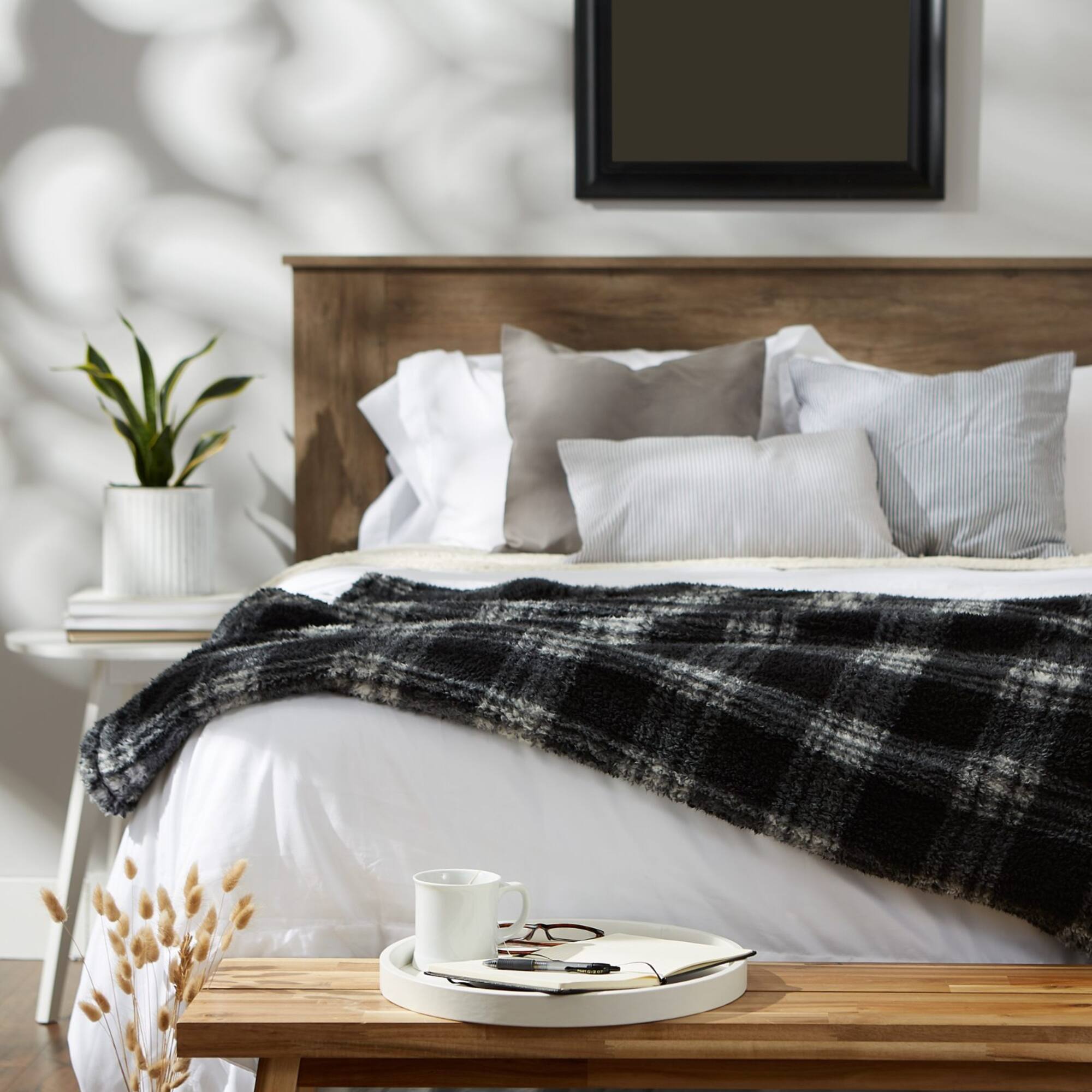 DII® Black Farmhouse Plush Plaid Throw